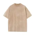 Heavyweight vintage washed cotton short sleeve t-shirt fabric detail and texture view. - S / Tops / Coffee