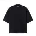 Heavyweight black mock neck short sleeve t-shirt, loose drop shoulder casual streetwear top. - S / Black