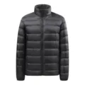 Black winter down jacket with stand collar and front zipper, warm and versatile. - S / Black