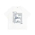 Men's casual loose drop shoulder short sleeve white t-shirt with graphic print streetwear top - M / White