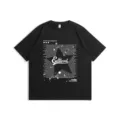 Men's black graphic print drop shoulder streetwear short sleeve crewneck t-shirt casual top - M / Black