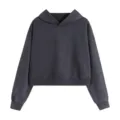 Vintage washed cropped hoodie for women casual long sleeve solid color streetwear top - S / Washed Black Hoodies
