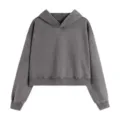 Vintage dark grey cropped hoodie for women, heavy loopback fabric, casual streetwear top. - S / Washed Gray Hoodies