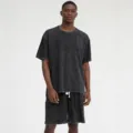 Men vintage washed short sleeve t-shirt and shorts set casual streetwear outfit gray - S / Top And Bottom / Washed Black Sets