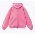 Pink oversized zip-up hoodie for men and women, thick thermal fleece winter hooded sweatshirt. - S / Tops / Rose Red