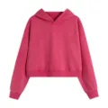 Vintage washed pink cropped hoodie, American retro style cotton loopback fabric winter wear. - S / Rose Red Hoodies