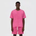 Men's washed distressed t-shirt and shorts set, casual streetwear cotton outfit for summer. - S / Top And Bottom / Rose Red Set
