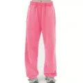 Pink loose casual sweatpants for women, high waist elastic jogger trousers with side seams. - S / Bottoms / Rose Red