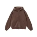 Brown oversized heavy fleece lined zip-up hoodie for men and women casual streetwear. - S / Tops / Coffee