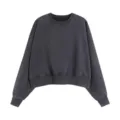 Sweat-shirt court vintage lavé style américain en tissu molletonné 400g mode tendance - Sweats col rond noir délavé
