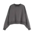 Sweat-shirt gris anthracite délavé vintage à col rond, coupe courte et épaules tombantes. - Sweats col rond gris délavé