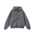 Heavyweight washed grey zip-up hoodie, oversized fit casual streetwear hooded sweatshirt. - S / Tops / Dark Gray