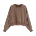 Sweat-shirt marron délavé style vintage à col rond, pull ample à manches longues. - Café Col Rond