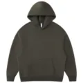 Solid color heavyweight fleece hoodie in dark green, comfortable pullover with hood and pocket. - S / Tops / Dark Gray