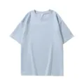 Light blue solid color dropped shoulder short sleeve casual basic t-shirt for daily wear - S / Light Blue