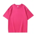 Camiseta de manga corta rosa brillante de gran tamaño para hombre y mujer, top de verano liso. - S / Tops / Rosa rojo
