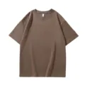 Camiseta marrón pesada de manga corta caída, parte superior holgada lisa para parejas. - S / Tops / Caqui