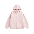 Pink zip-up hoodie for women and men, casual loose fit long sleeve hooded sweatshirt with pocket. - Pink