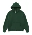 Dark green fleece zip-up hoodie for autumn winter casual solid color comfortable top - S / Tops / Green