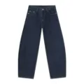 Men Vintage Dark Blue Straight Curved Denim Jeans Hip Hop Casual Loose Fit Trousers - Dark Blue