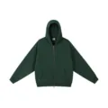 Men's heavy fleece zip-up hoodie in dark green, solid color casual streetwear jacket with hood. - S / Tops / Green