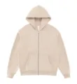Solid color zip-up hoodie for women and men, casual fleece hooded sweatshirt with pockets. - S / Tops / Khaki