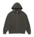 Dark grey fleece zip-up hoodie, casual streetwear style, cozy autumn and winter outerwear. - S / Tops / Dark Gray