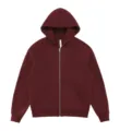 Burgundy zip-up fleece hoodie solid color casual streetwear autumn winter fashion top - S / Tops / Burgundy