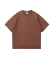 Camiseta marrón de manga corta con hombros caídos y dobladillo acanalado de felpa. - S / Marrón