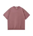 Plain dusty pink short sleeve sweatshirt for men and women, loose fit casual top. - Dark Pink