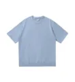 Solid color loose drop shoulder loopback cotton short sleeve t-shirt for daily wear. - Light Blue