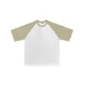 Camiseta holgada oversize de manga corta raglan colorblock estilo hip hop cuello redondo - S / Patchwork Blanco y Caqui