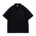 Classic black short sleeve polo shirt for men and women, casual cotton summer top basic design. - S / Black