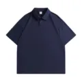 Classic solid color short sleeve polo shirt casual business top comfortable apparel - Navy Blue