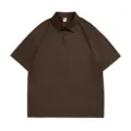 Men Women Solid Color Short Sleeve Polo Shirt Casual Turn Down Collar Summer Top Tee - Coffee