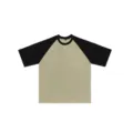 Camiseta oversize casual de manga corta raglán con contraste de color y cuello redondo. - S / Caqui Mezclado Negro