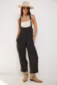 Women's casual loose sleeveless black denim overalls with side pockets, streetwear. - S / Black