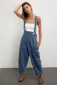 Women casual loose denim overalls with side pockets and sleeveless design for daily wear. - S / Denim Blue