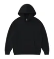 Classic black heavy fleece hoodie, casual streetwear pullover sweatshirt with pocket. - S / Tops / Black