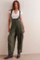 Femme salopette en denim decontractée ample sans manches poches latérales détail - Vert Militaire