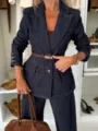 Ensemble blazer en jean et pantalon large pour femmes, parfait pour des tenues d'automne. - S / Hauts / Bleu foncé