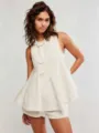 Ensemble short en denim sans manches décontracté d'été pour femme, mode ample 2026. - S / Ensemble / Milky blanc
