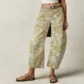 Jean femme décontracté ample taille mi-haute droit avec imprimé floral jaune vintage - S / Bas / Fleur Jaune / 0,1