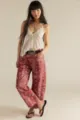 Vue détaillée du jean ample taille mi-haute pour femme à imprimé cachemire avec caraco. - S / Bas / Paisley Rouge