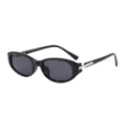 Retro black oval sunglasses for women, trendy narrow frame vintage sun protection eyewear. - Standard / Black Frame Grey Lens