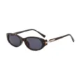Retro tortoise shell oval sunglasses for women, narrow frame trendy sun protection eyewear. - Tortoise Shell Frame Gray