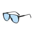Fashion oversized retro sunglasses for women and men, classic black frame with light blue lenses. - Black Frame Blue Lens