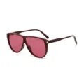 Oversized flat top vintage sunglasses with dark red frames and pink lenses for women. - Maroon Frame Wine Red Lens