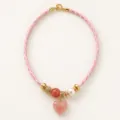 Elegante rosa karierte Kordelkette mit Herzanhänger und Perlenverzierung für Damen - Rosa