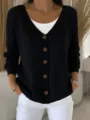 Elegant black V-neck knitted cardigan for women with button-down design and long sleeves - S / Tops / Black (458-VLCXKS-2)